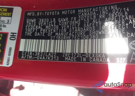 2014 Toyota Corolla S Premium из США, поврежденный, VIN 2T1BURHE7EC106380